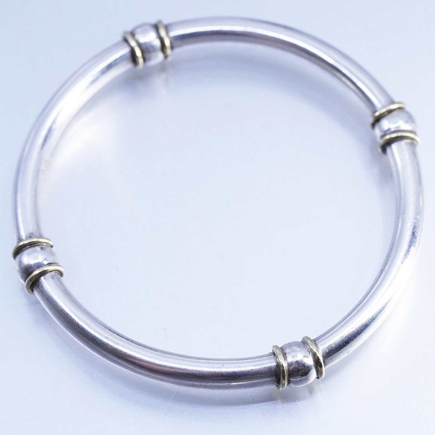 8", Mexican 925 Sterling Silver Bangle, Brass Bead Cuff, Taxco slide Bracelet