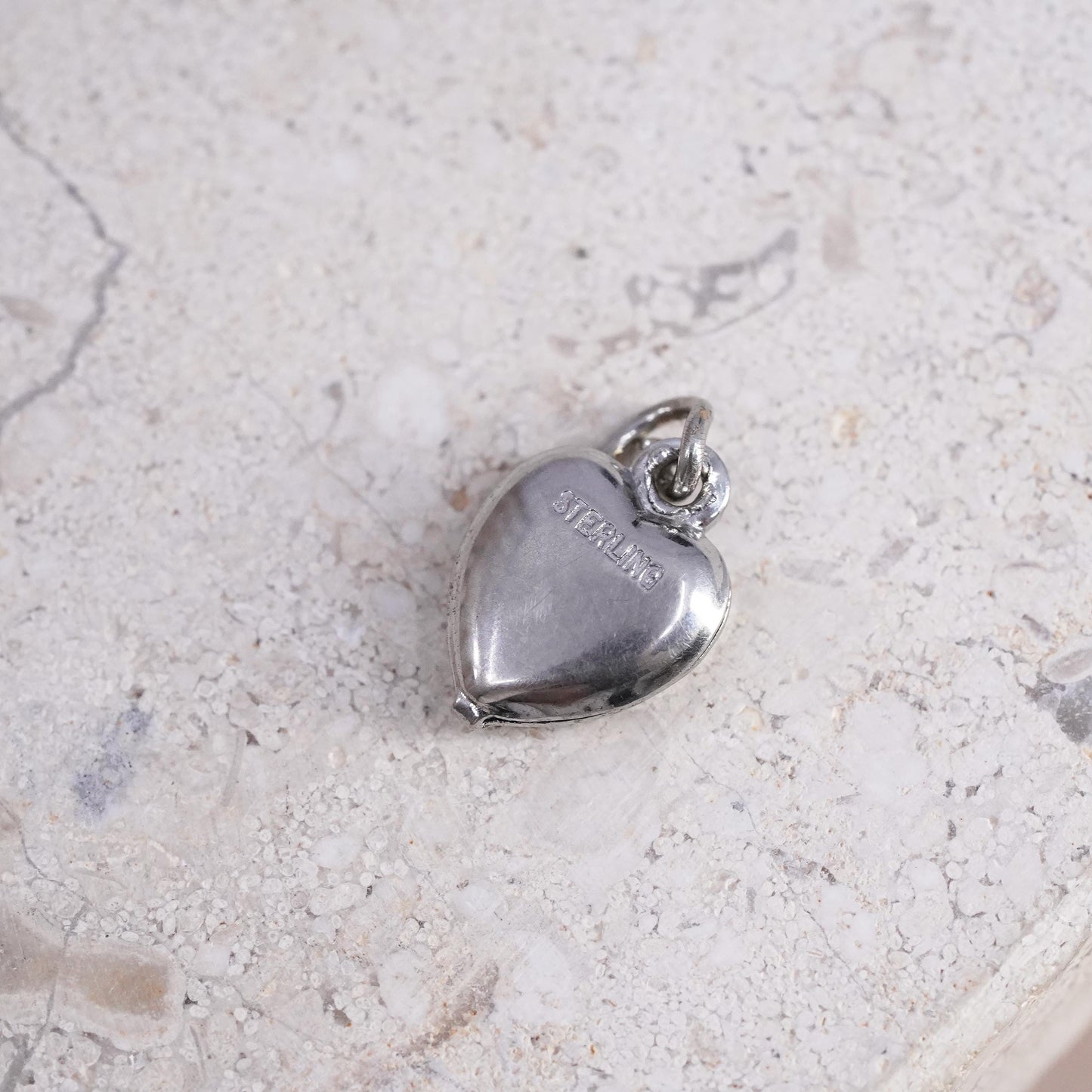 Vintage sterling silver handmade pendant, 925 3D heart charm