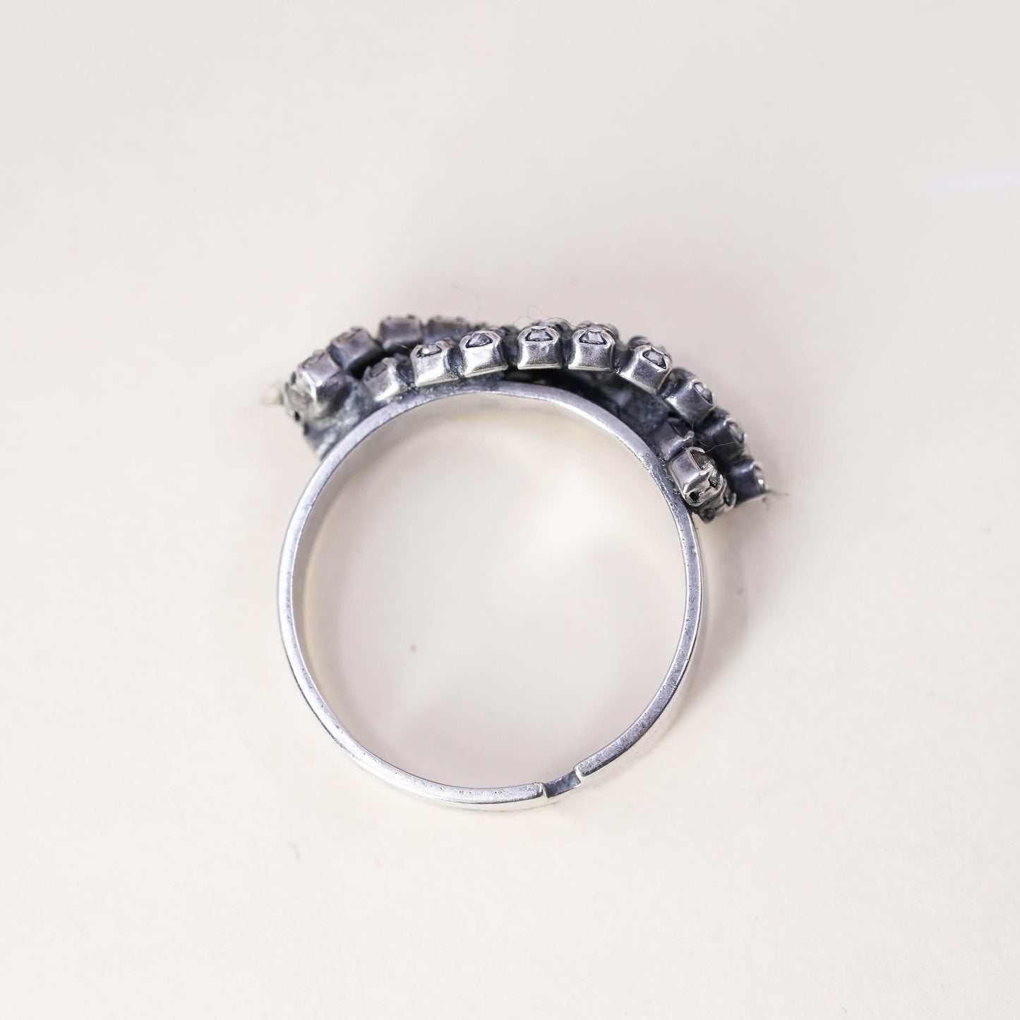 Size adjustable, Vintage Sterling silver handmade ring, 925 silver cluster cz