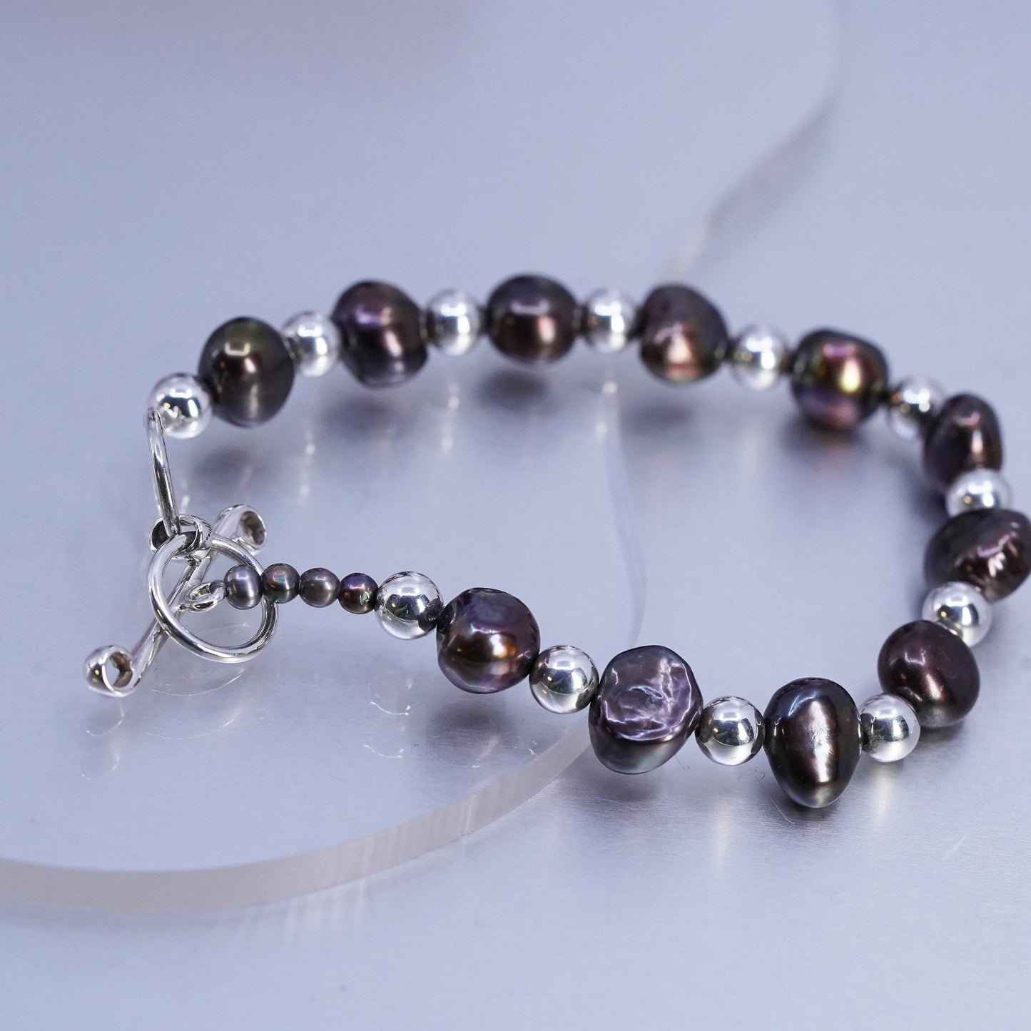 Vintage Silpada B1182 Sterling 925 Silver Peacock Pearl Bracelet Toggle RARE