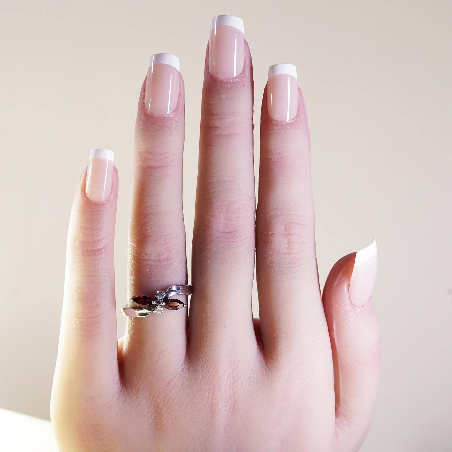 Size 8, vintage Sterling 925 silver statement ring with garnet and cz