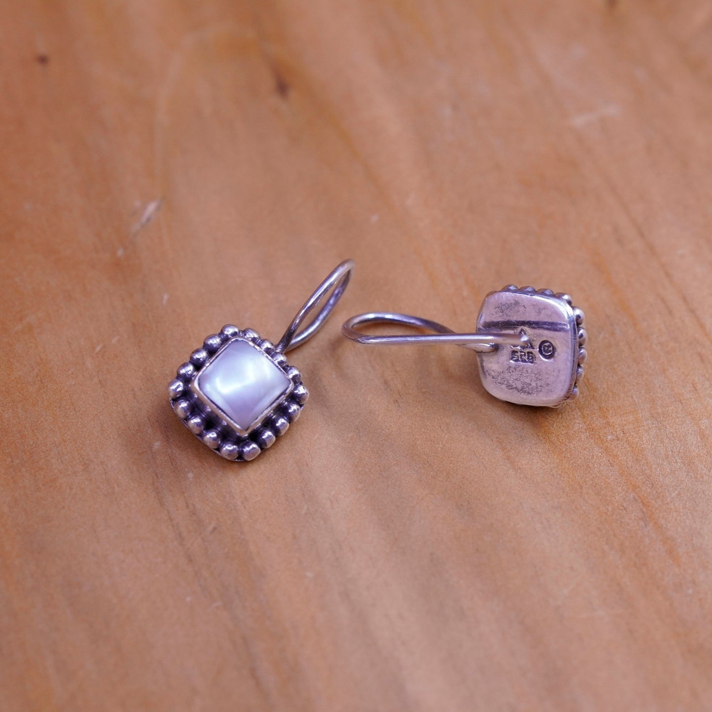 Silpada W1394 Pearl Button Frame Square Earrings 925 Sterling Silver beads