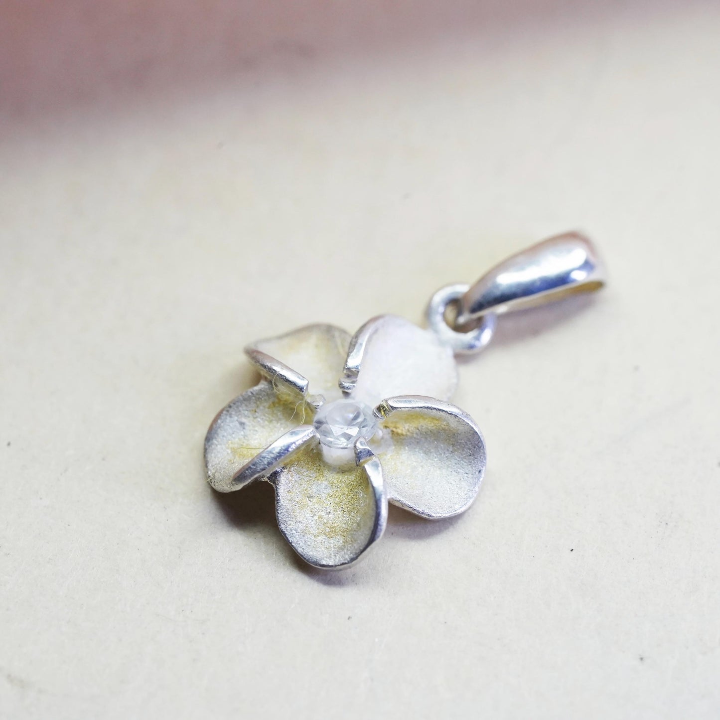 Vintage Sterling silver handmade pendant, 925 plumeria flower charm