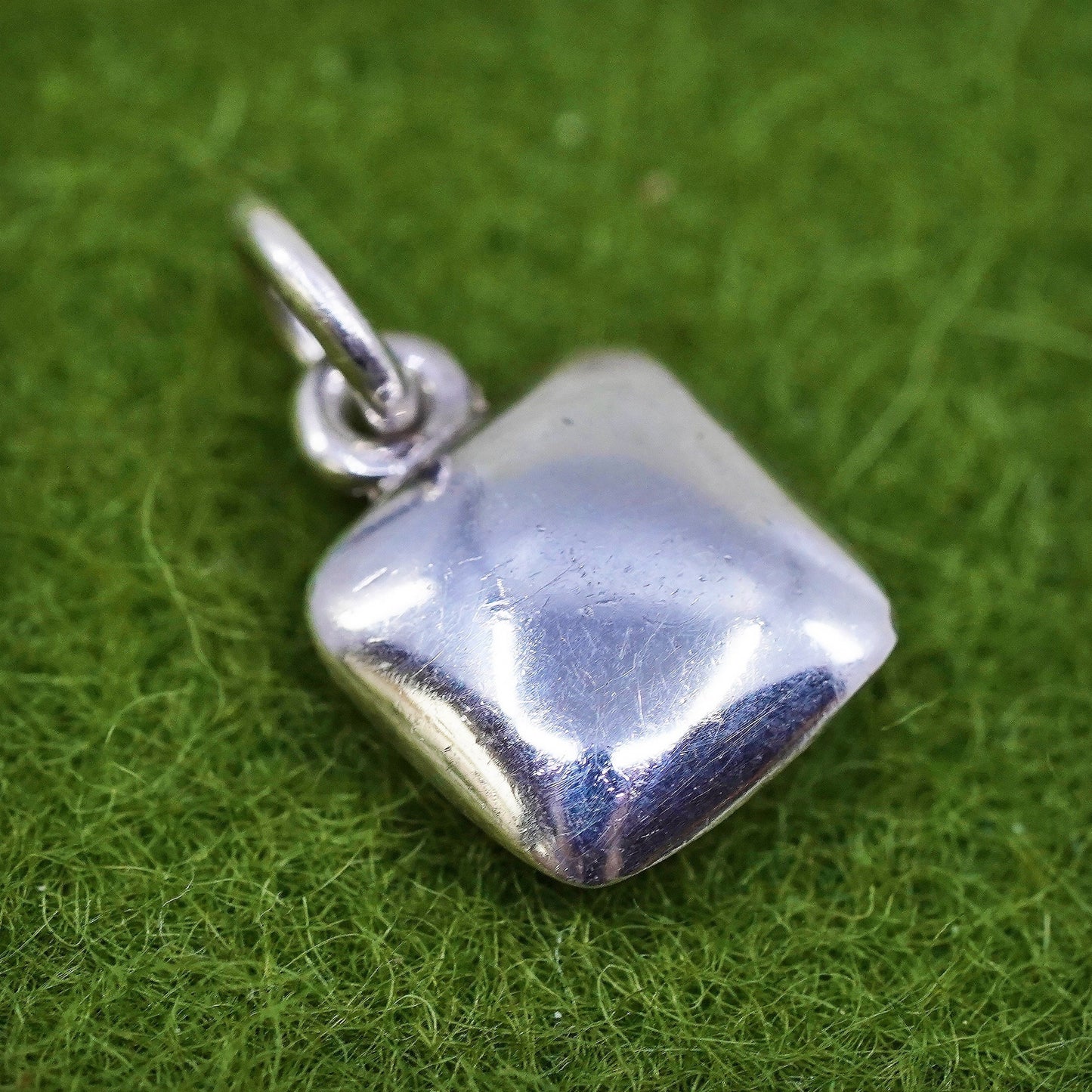 Vintage sterling silver handmade pendant, 925 Square silver charm