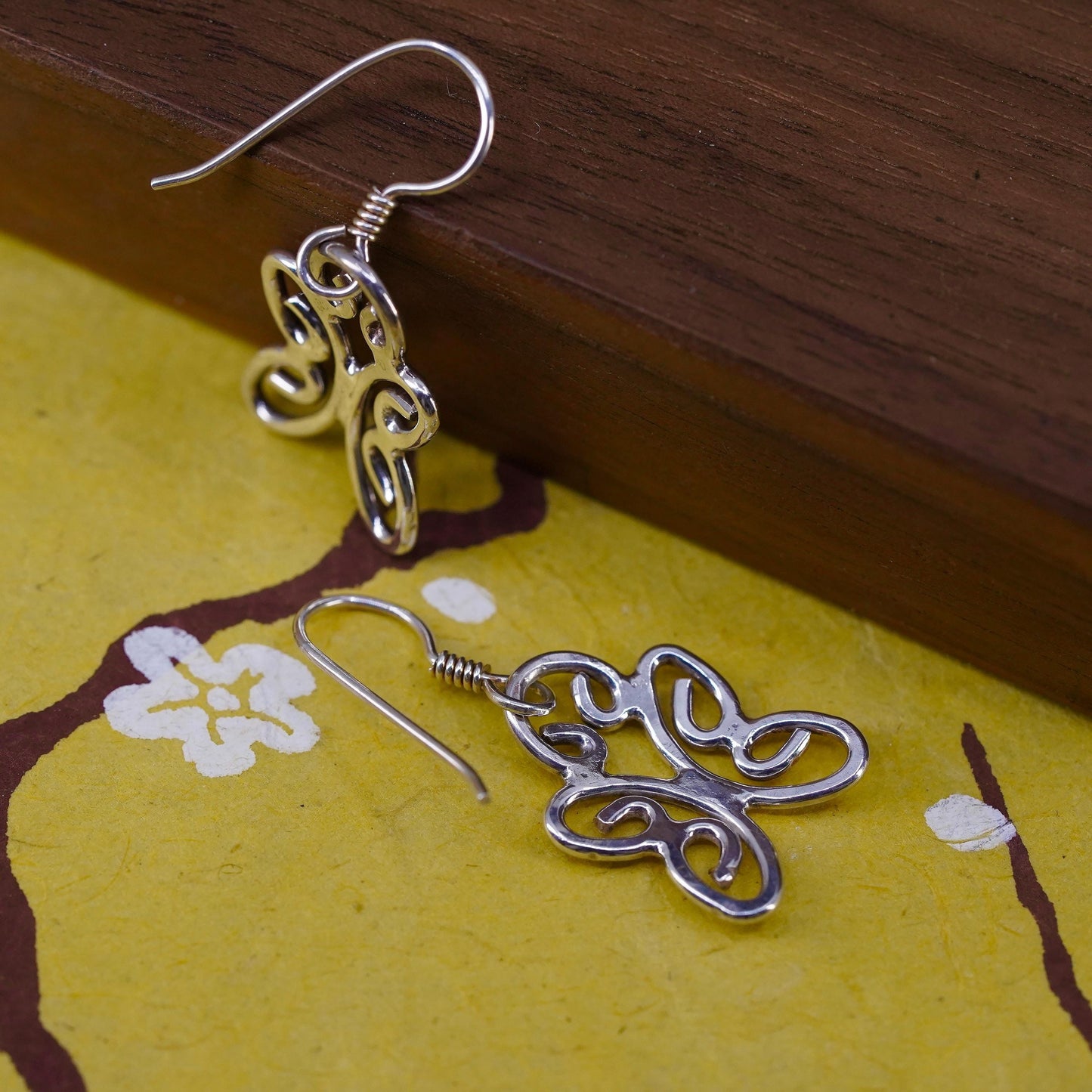 Vintage Sterling silver handmade earrings, 925 filigree butterfly