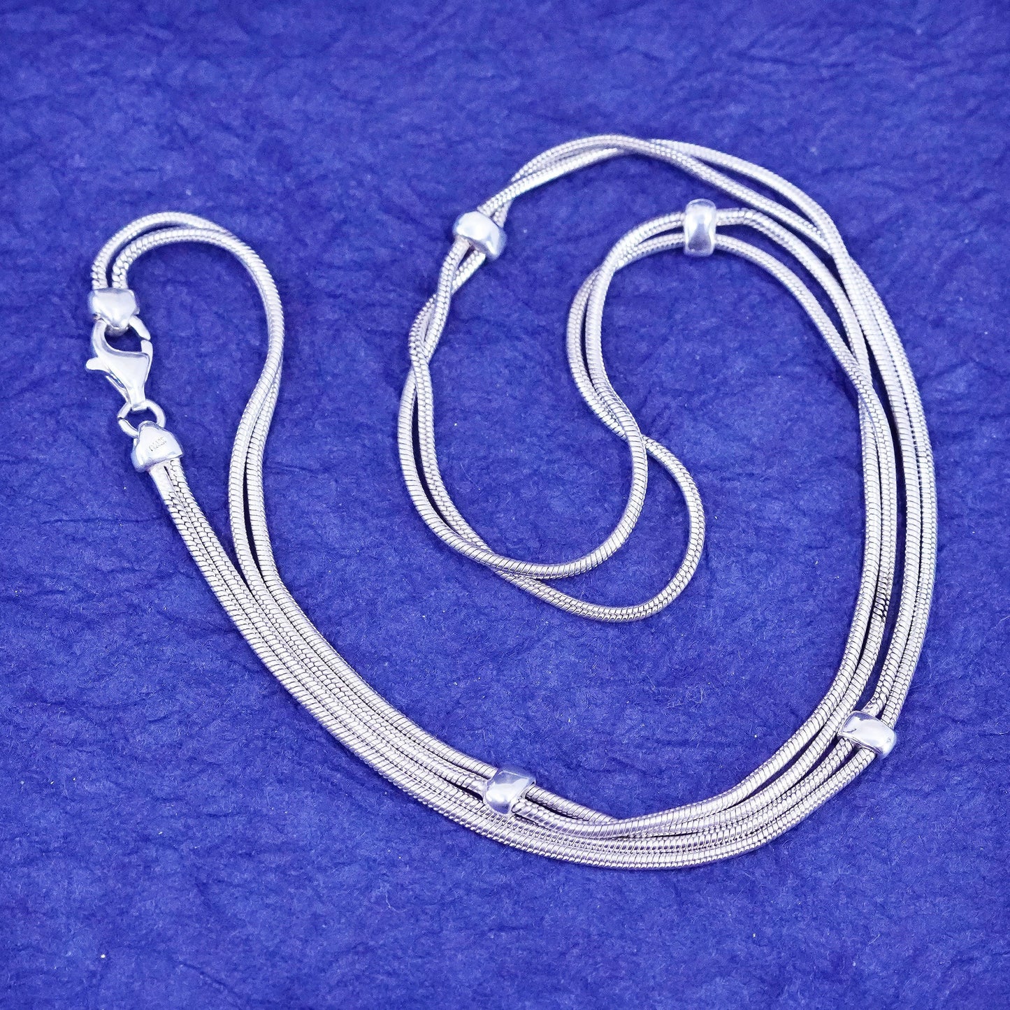 16”, vintage Sterling silver handmade necklace, double strands 925 snake chain