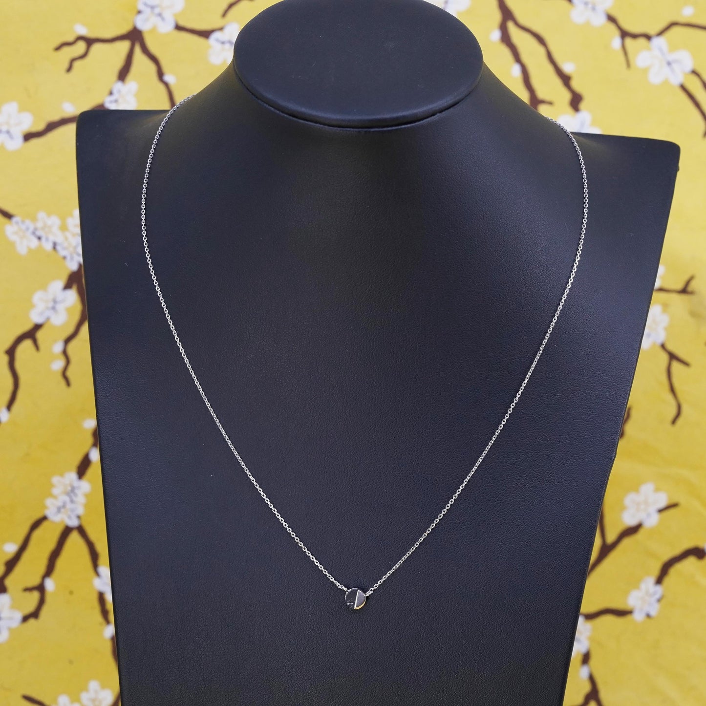 16+2" 1mm, vintage sterling 925 Silver circle chain necklace circle pendant
