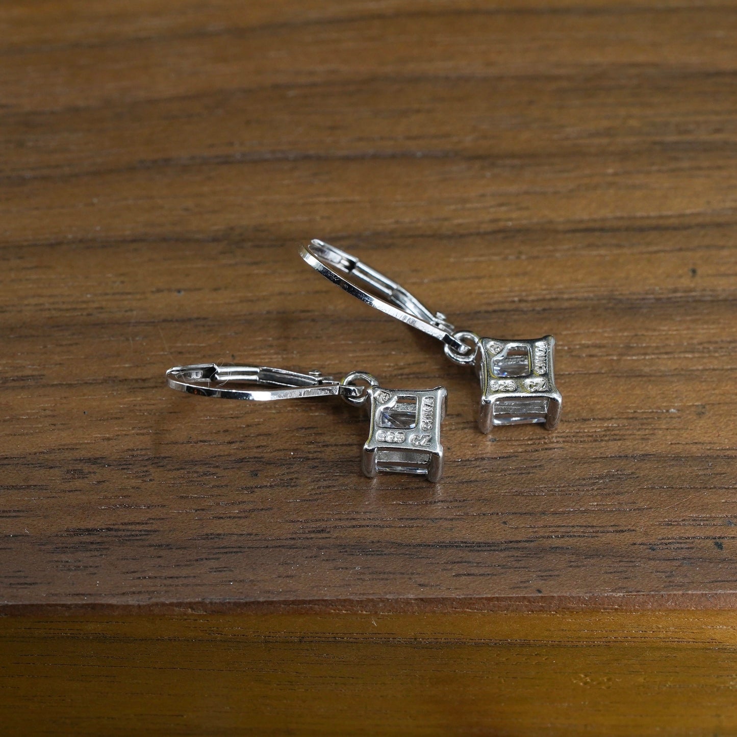 Vintage Sterling silver handmade earrings, 925 silver with diamond cut CZ