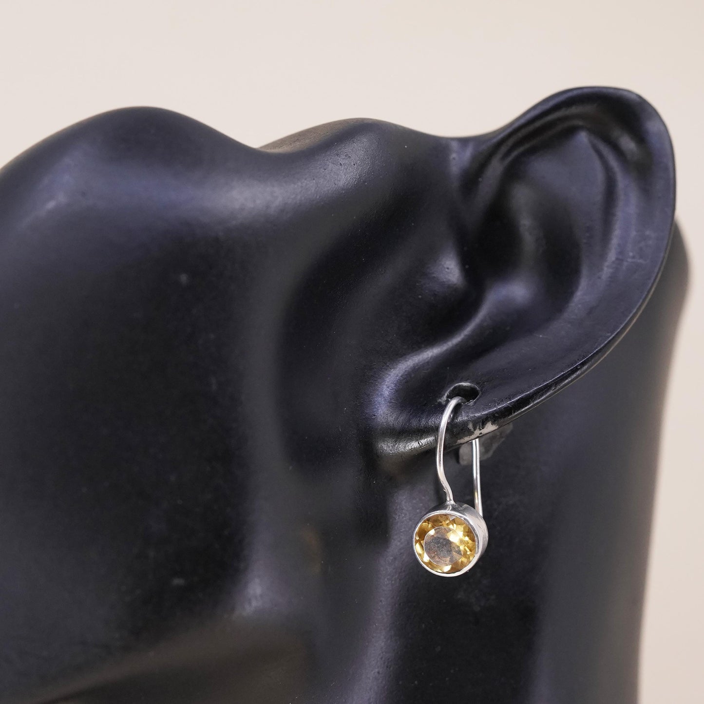 vintage sterling silver 925 handmade single circle citrine earring