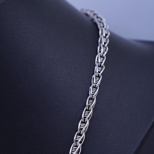 20” 4mm, vintage Sterling 925 silver bold rope chain necklace with flower clasp