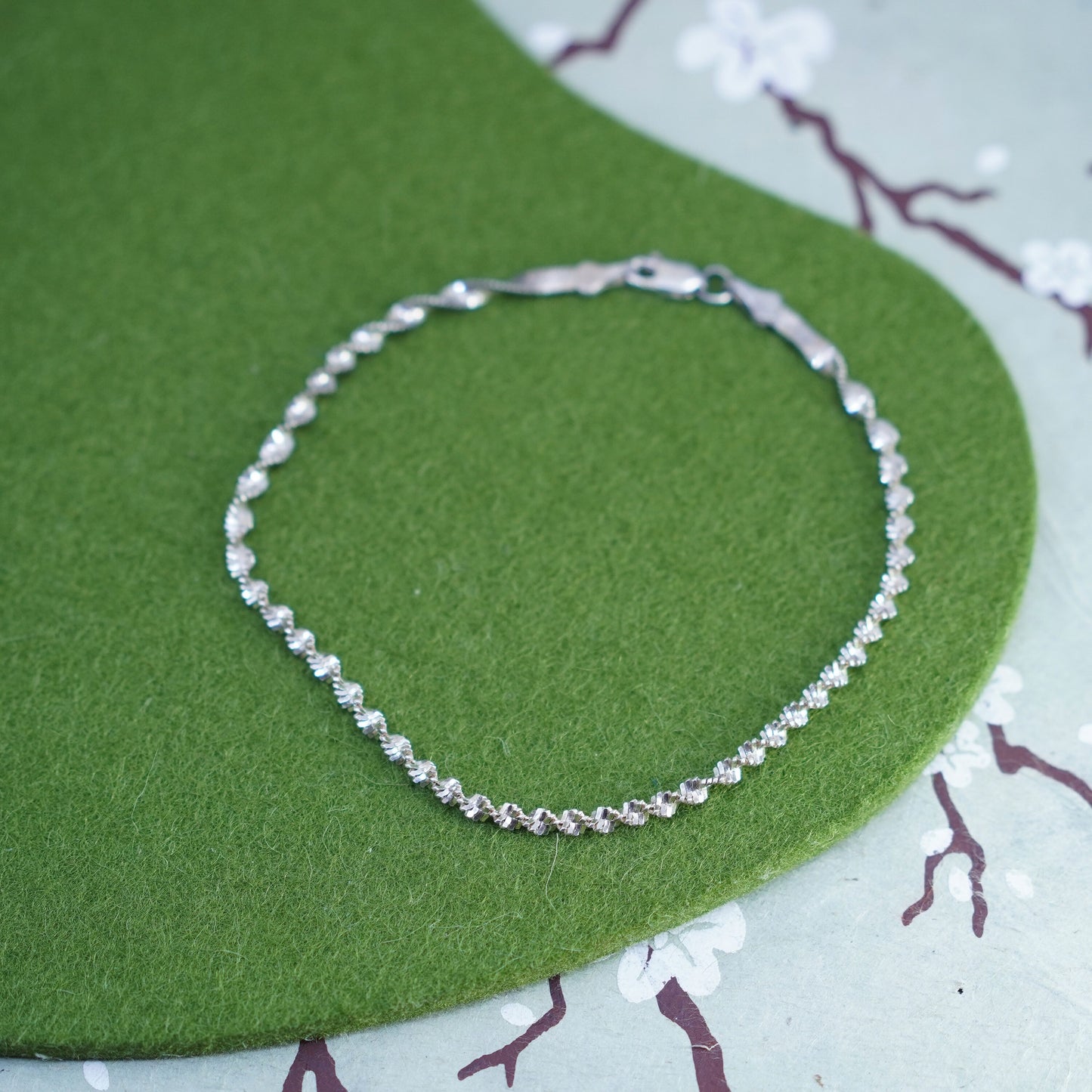 9” 4mm, Vintage sterling silver bracelet, twisted herringbone link bracelet