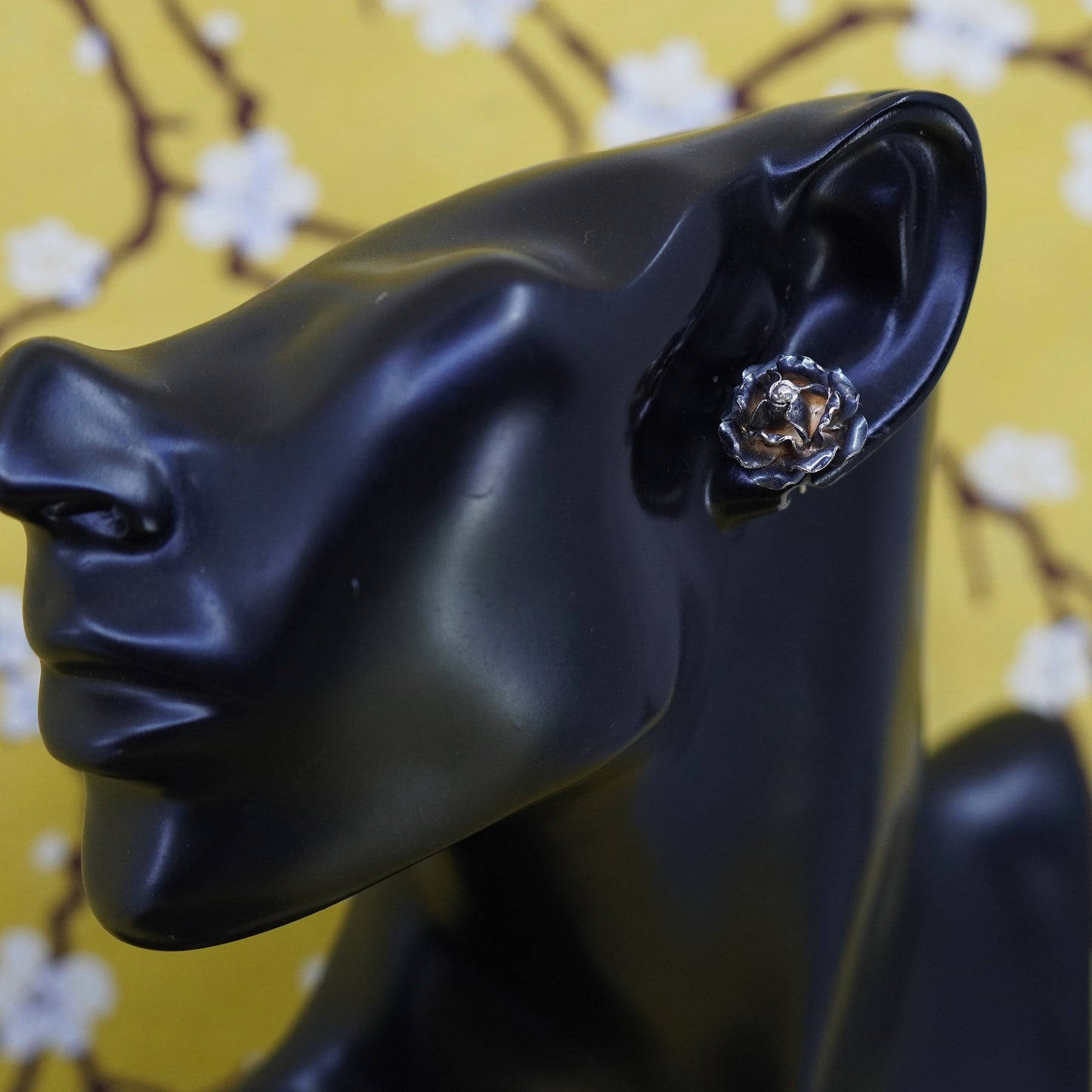 Vintage mexico Sterling silver handmade earrings, 925 rose flower studs