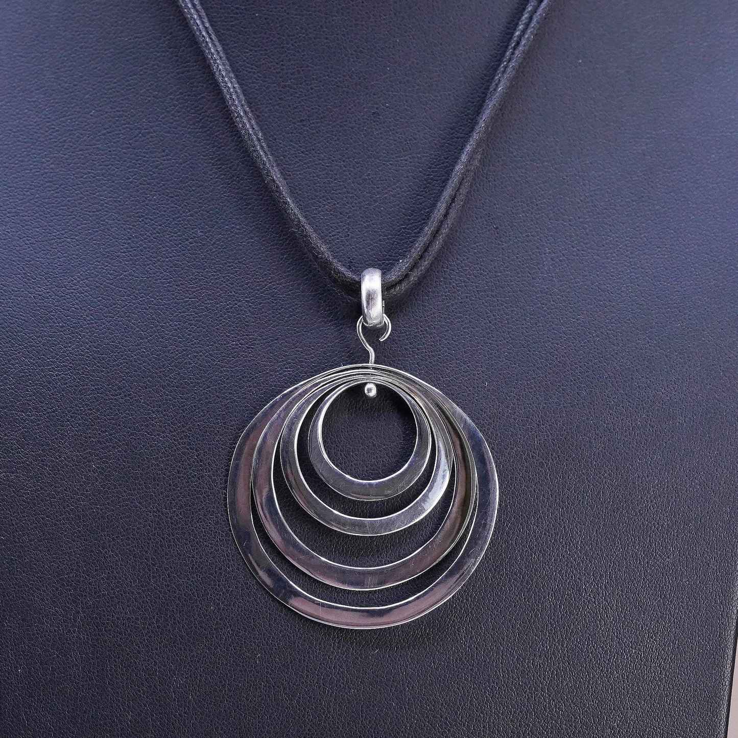 16” 925 Sterling Silver double strands brown Leather Necklace circle pendant