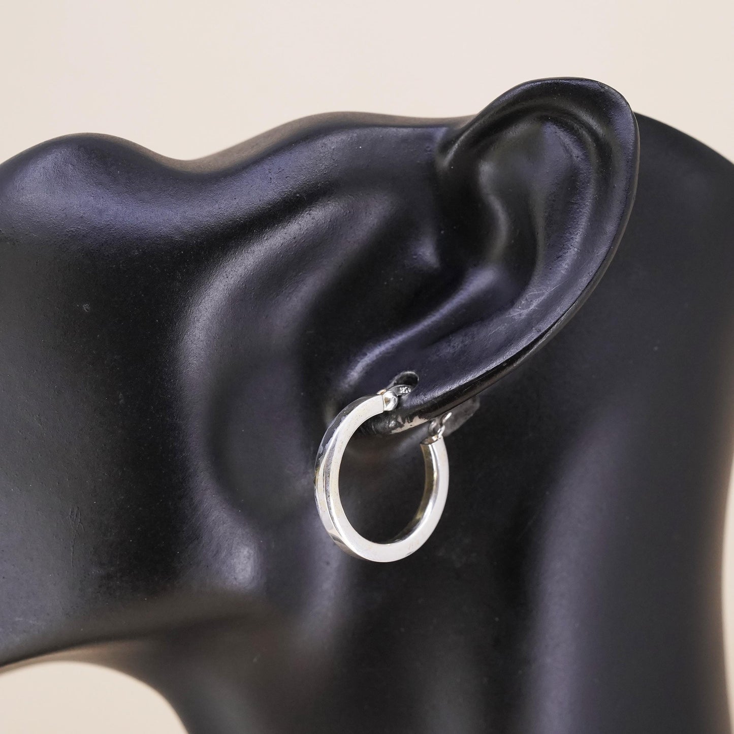 1", Vintage sterling silver single earring, textured minimalist primitive hoop