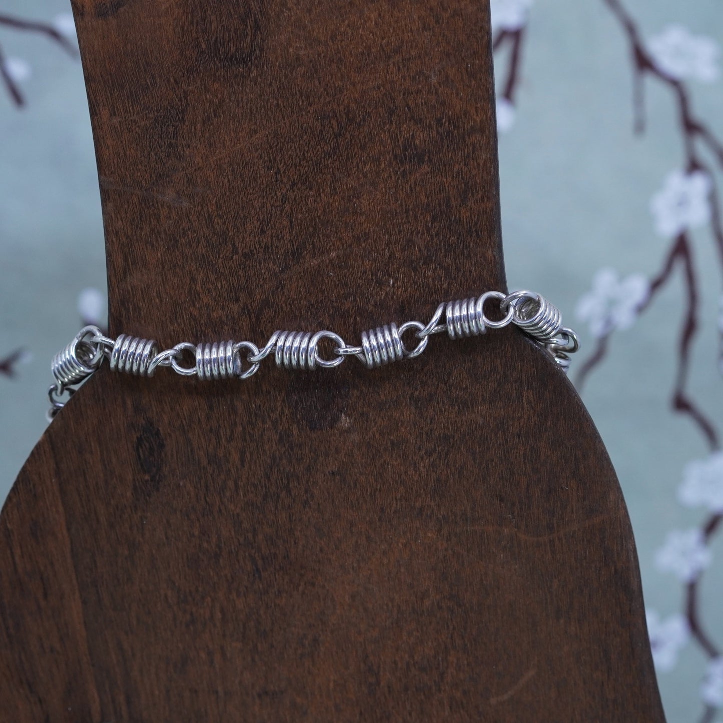 7.75” 6mm, Vintage sterling silver handmade bracelet, 925 spiral tube chain
