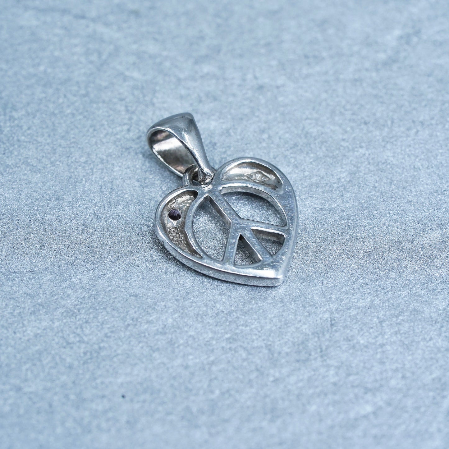 vintage Sterling silver handmade 925 peace sign CND charm heart pendant