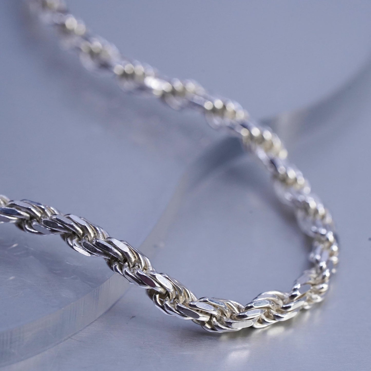18", VTG Italian FMC Sterling 925 silver bold diamond cut rope chain necklace