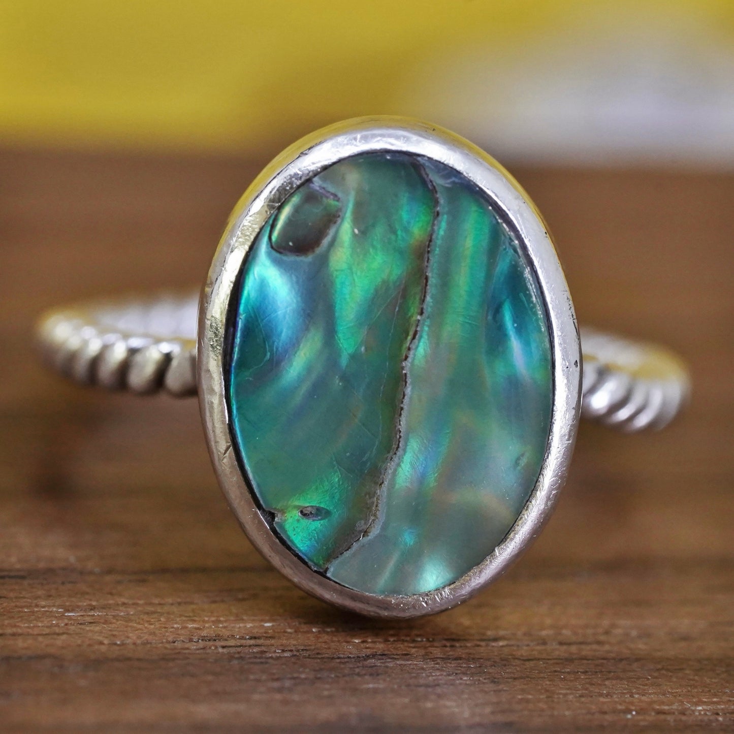 Size 7, Native American sterling silver handmade ring, 925 band with abalone