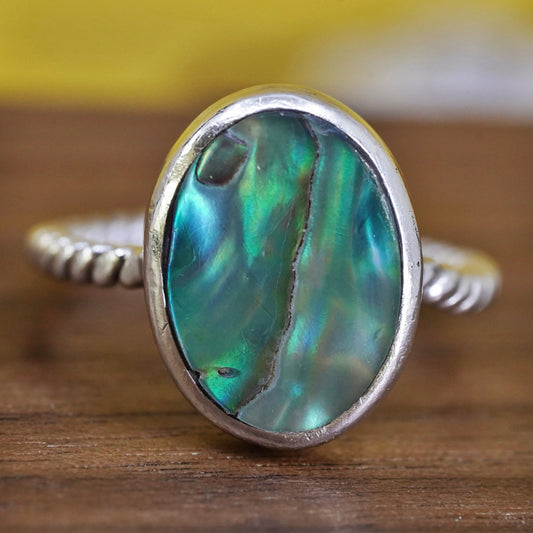 Size 7, Native American sterling silver handmade ring, 925 band with abalone