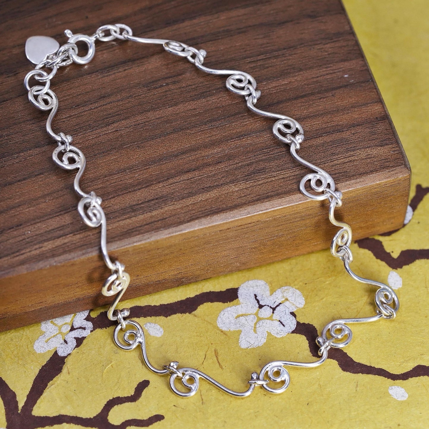 9.25” 925 Sterling Silver Scroll Bracelet, Nouveau Swirl Wirework 925 Anklet