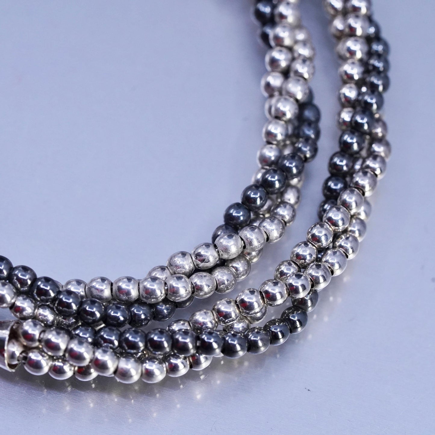 18", vintage Italian two tone Sterling 925 silver bead multi strands necklace