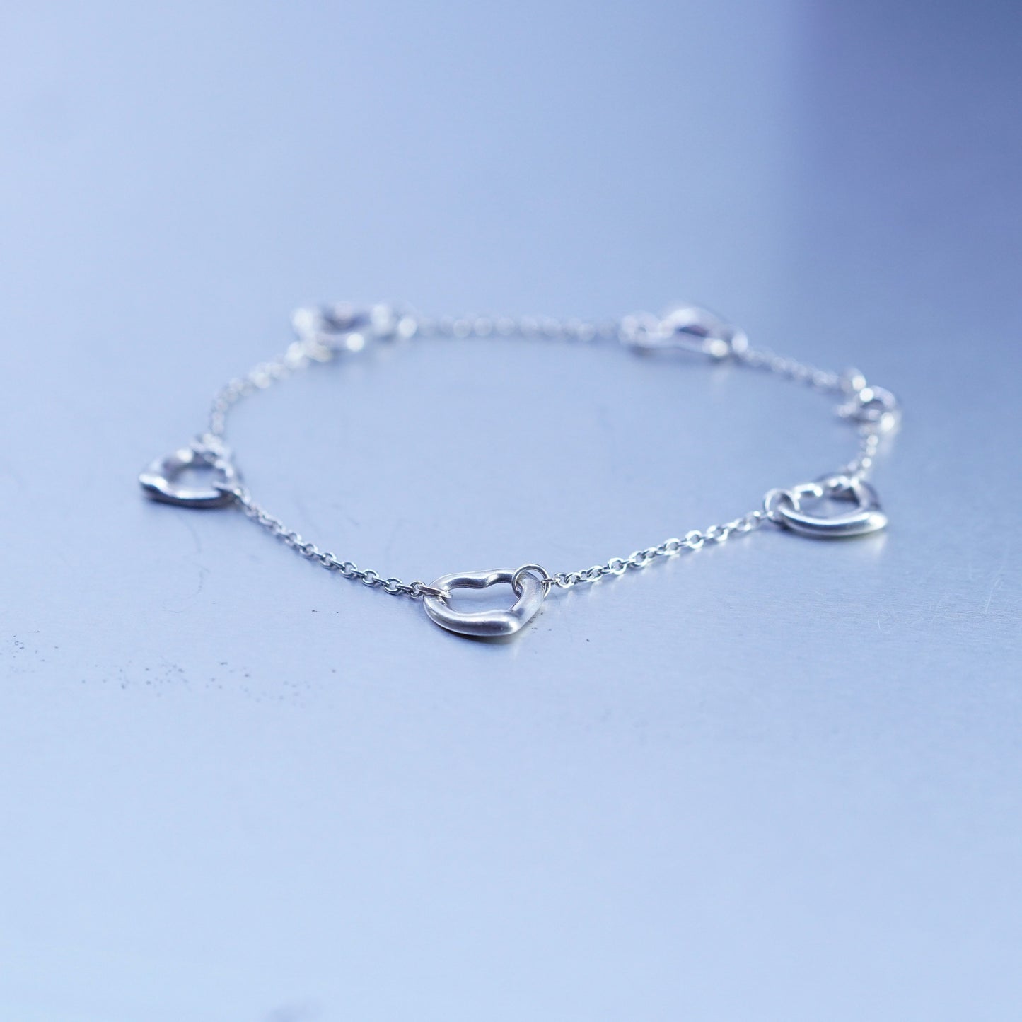 7.5”, Sterling 925 silver handmade bracelet, circle chain with heart charm