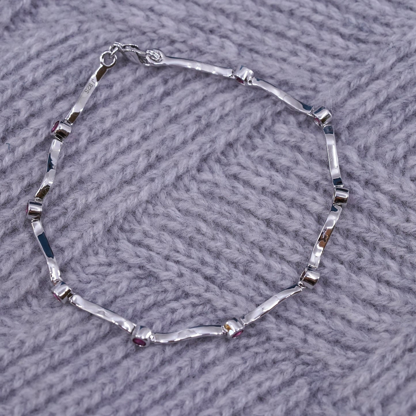 6.75”, vintage Sterling 925 silver tennis bracelet with ruby