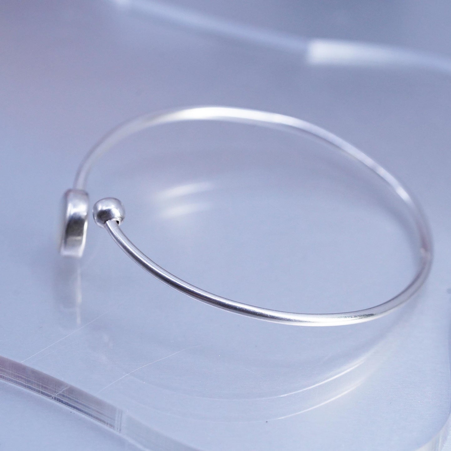 7", Vintage Sterling 925 silver handmade bracelet, wrap bangle white moonstone