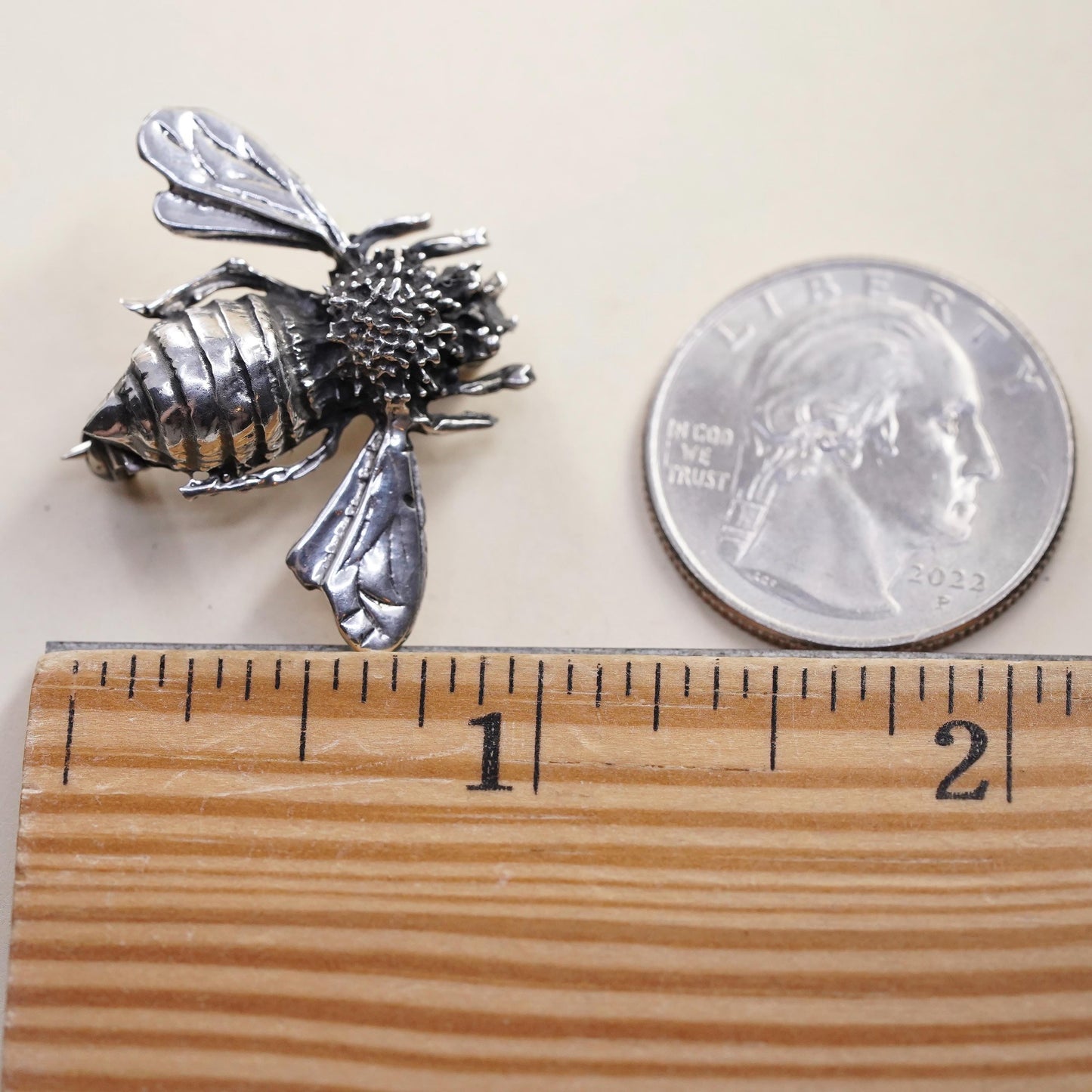 vintage Sterling silver handmade brooch, 925 silver honey bee pin