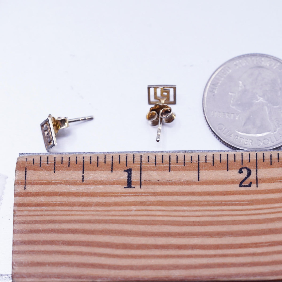 Vintage vermeil gold over Sterling 925 silver studs earrings Greek key cut out,