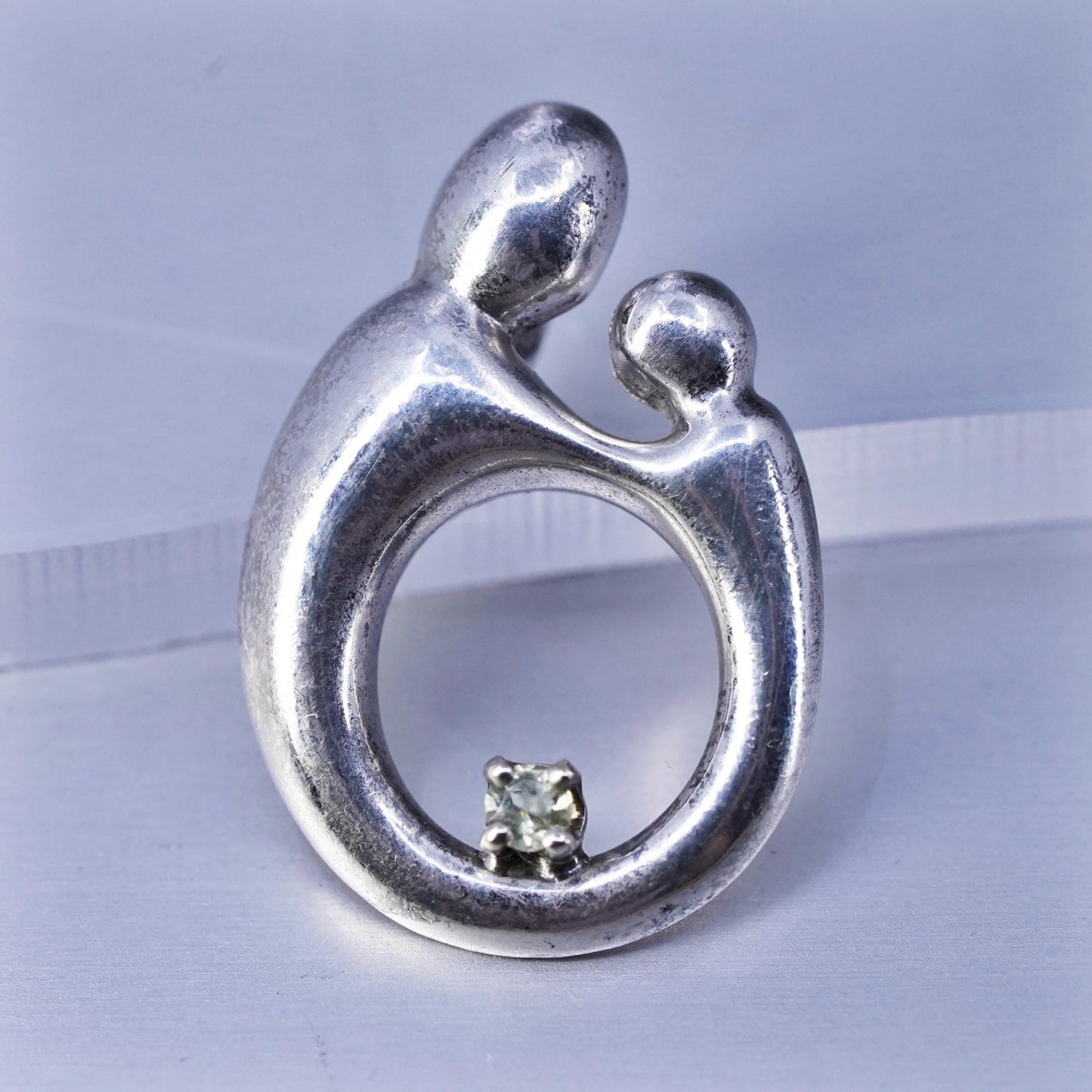 Janel Russell / Kaynar Mother & Child 925 Sterling Silver pendant with Crystal