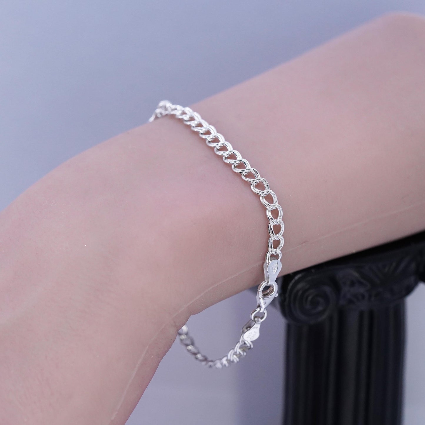 7" 4mm, Vintage Italian Sterling 925 silver bracelet, double curb link chain