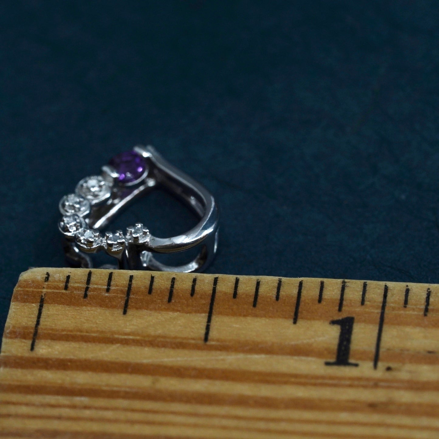 Vintage sterling silver handmade pedant, 925 heart with amethyst and diamond