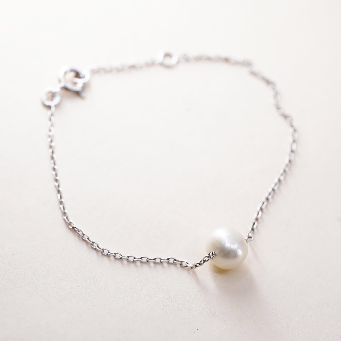 6+1”, Vintage handmade bracelet, circle chain with 7mm freshwater pearl bead