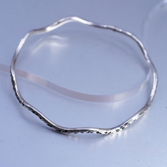 8", Native American Tahe Sterling Silver Hammered Bangle Bracelet, Handmade 925