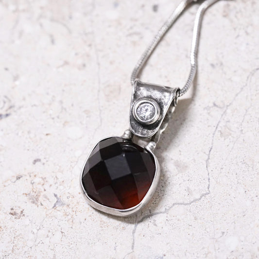 16”, Retired Silpada Sterling Silver Garnet Smoky Topaz CZ Pendant Necklace
