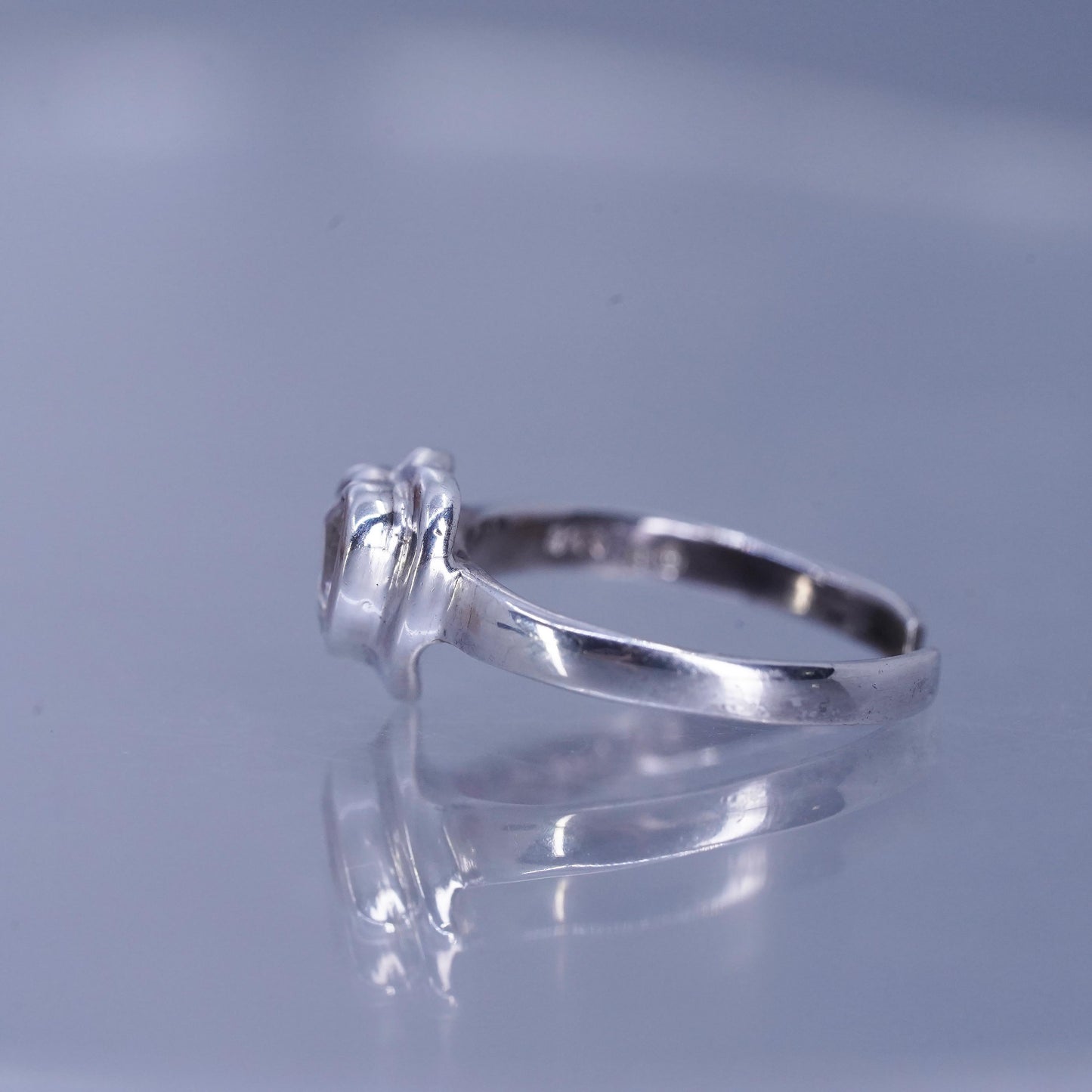 Size 3.25 vintage Sterling 925 silver engagement double ring with heart Cz