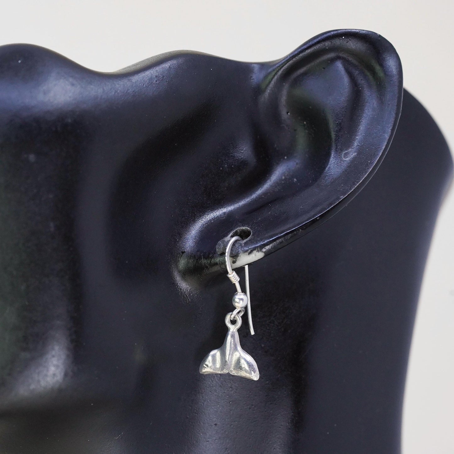 Vintage Sterling silver handmade earrings, 925 silver whale tail dangles