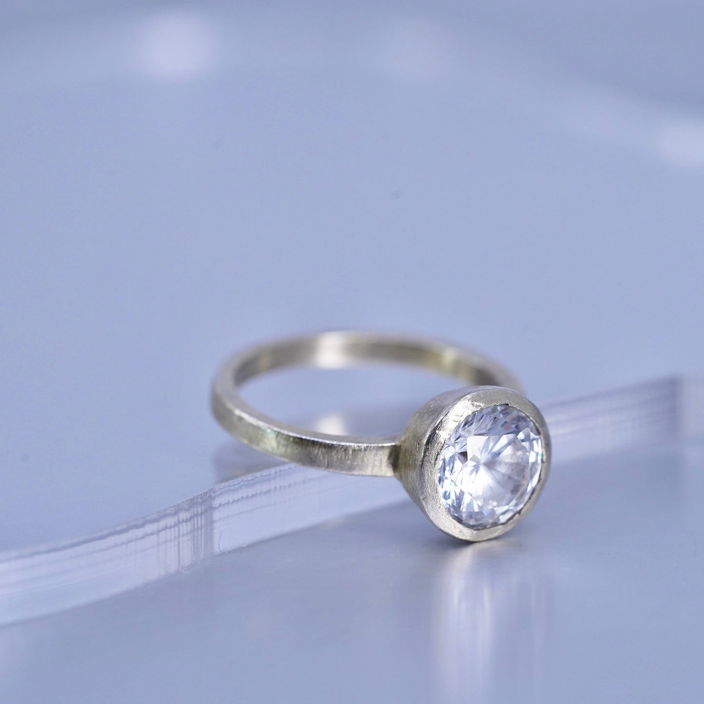 Size 7, vintage matte brass handmade ring with clear cz