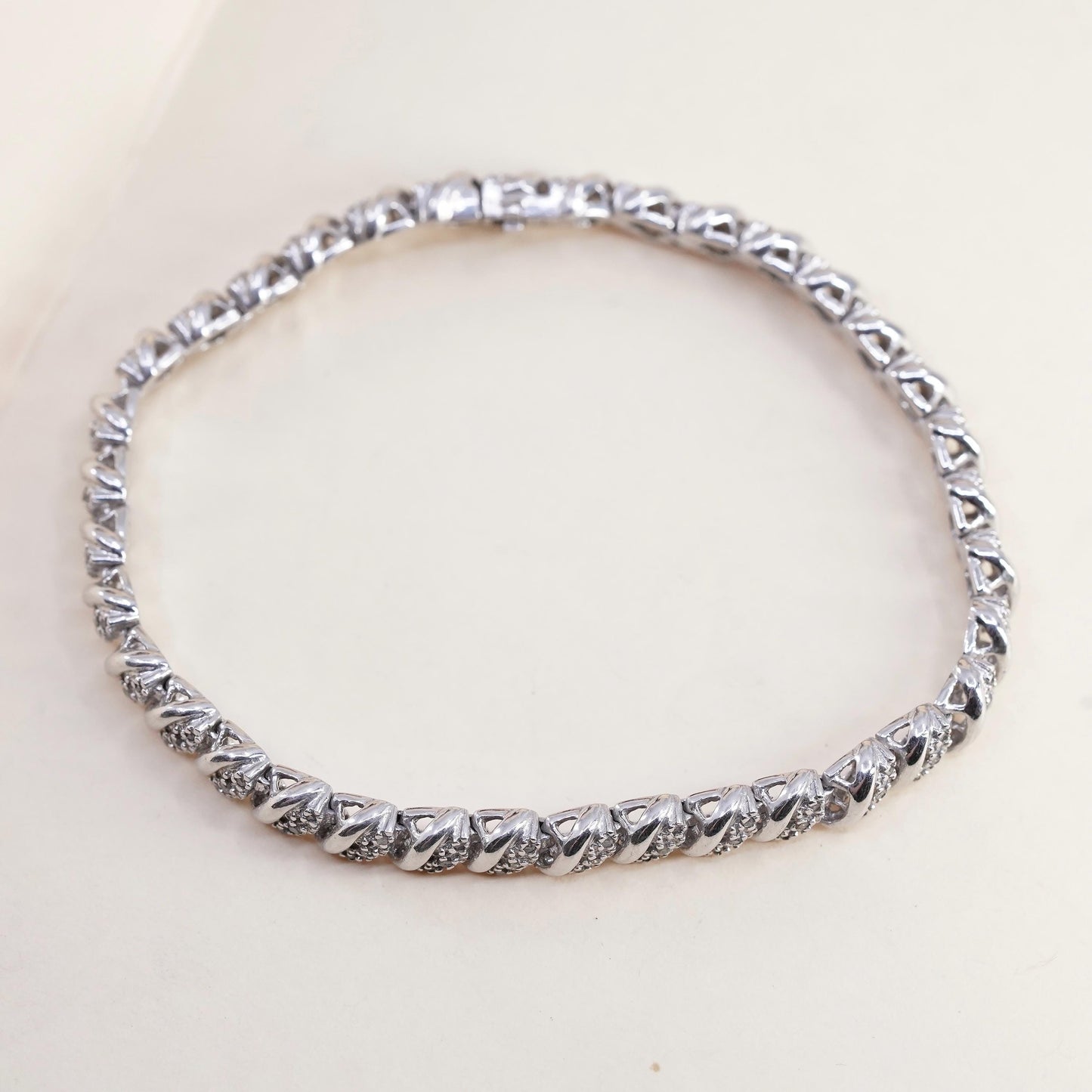 7.25", sterling silver tennis bracelet, 925 San Marco 1/2 TW cluster diamond