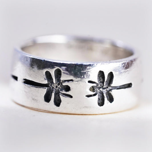 Size 6, vintage PSCL Sterling silver handmade ring, 925 dragonfly band