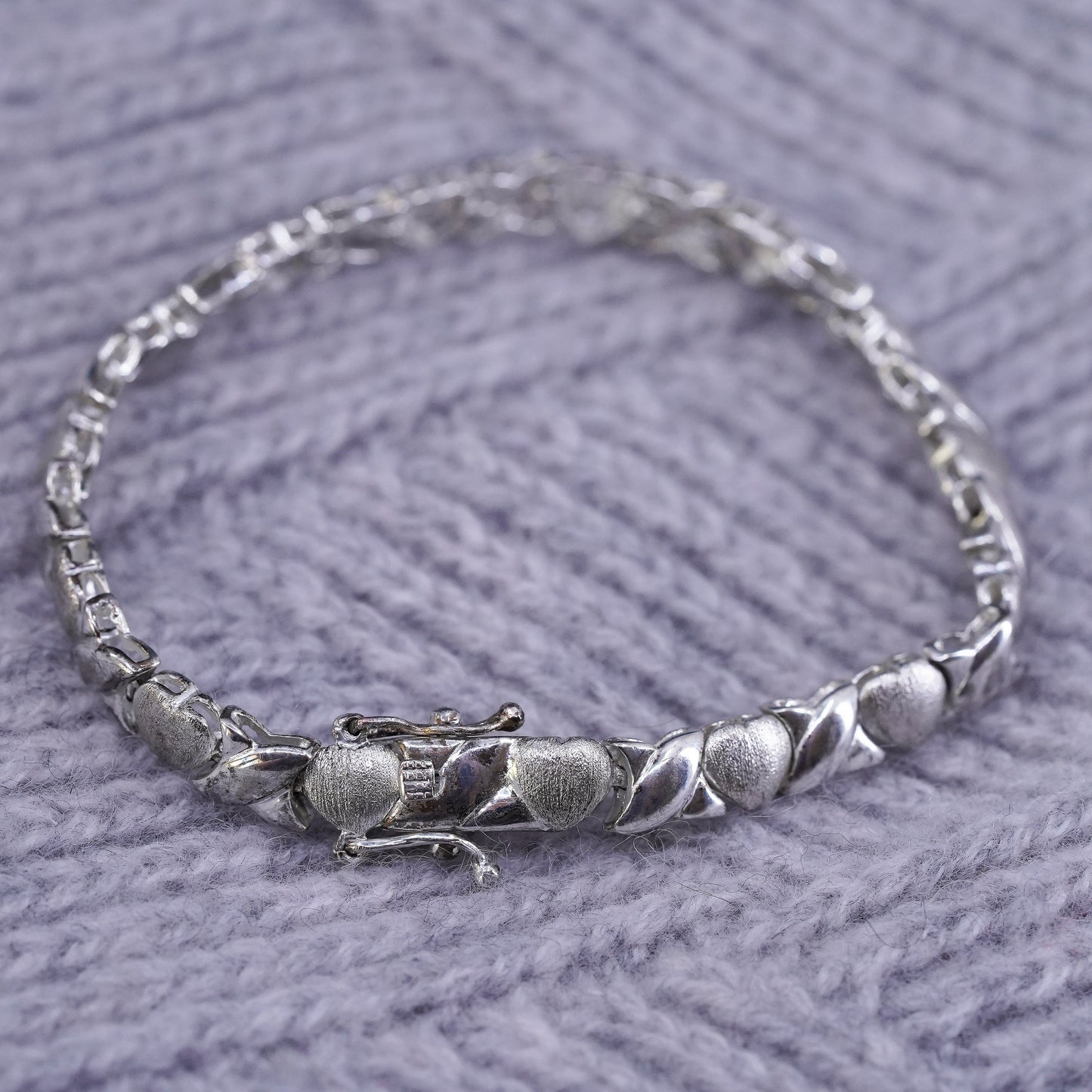 6.75" 6mm, vintage Sterling silver handmade chain, 925 heart tennis bracelet