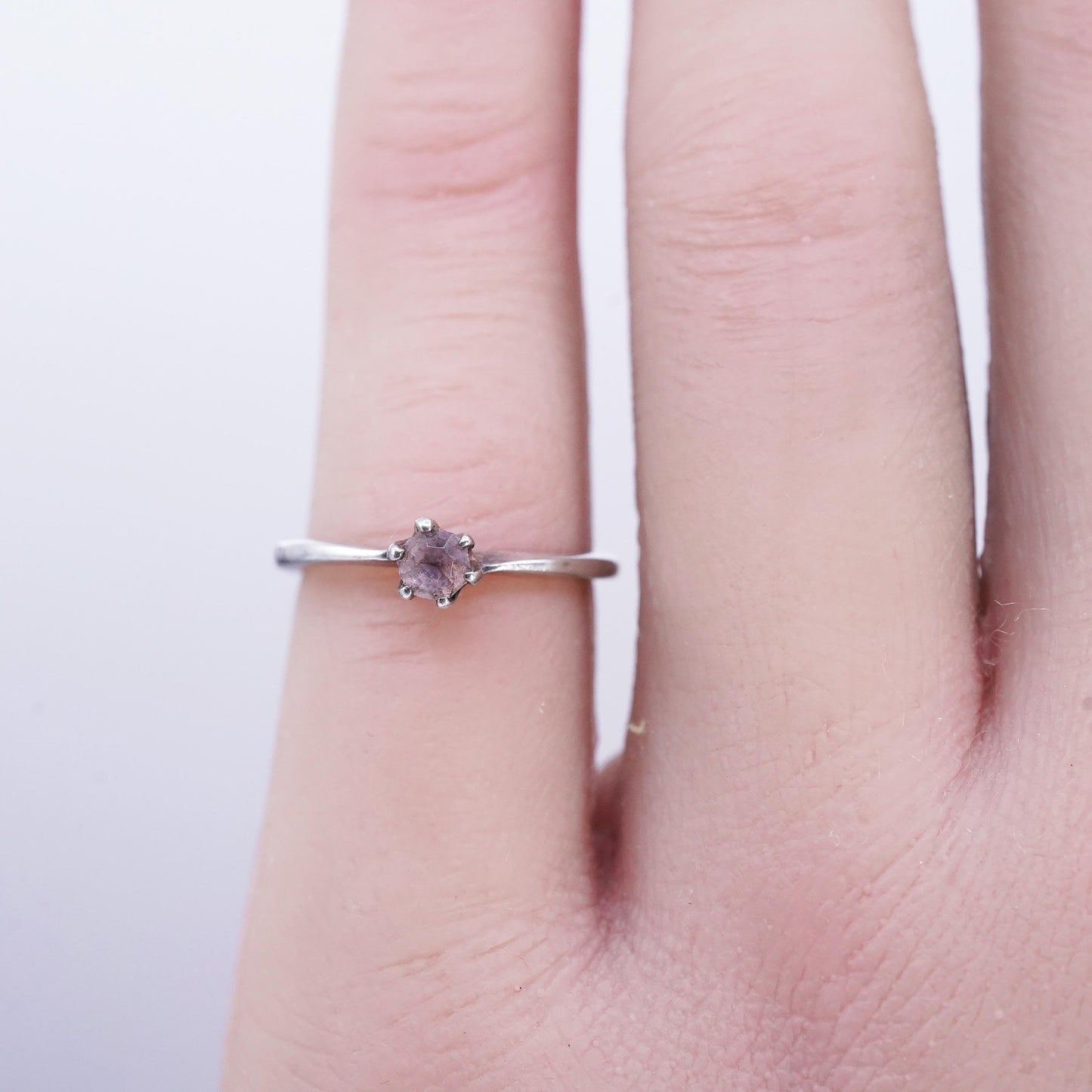 size 3.75, Vintage Sterling Silver handmade Ring, 925 stackable Ring amethyst