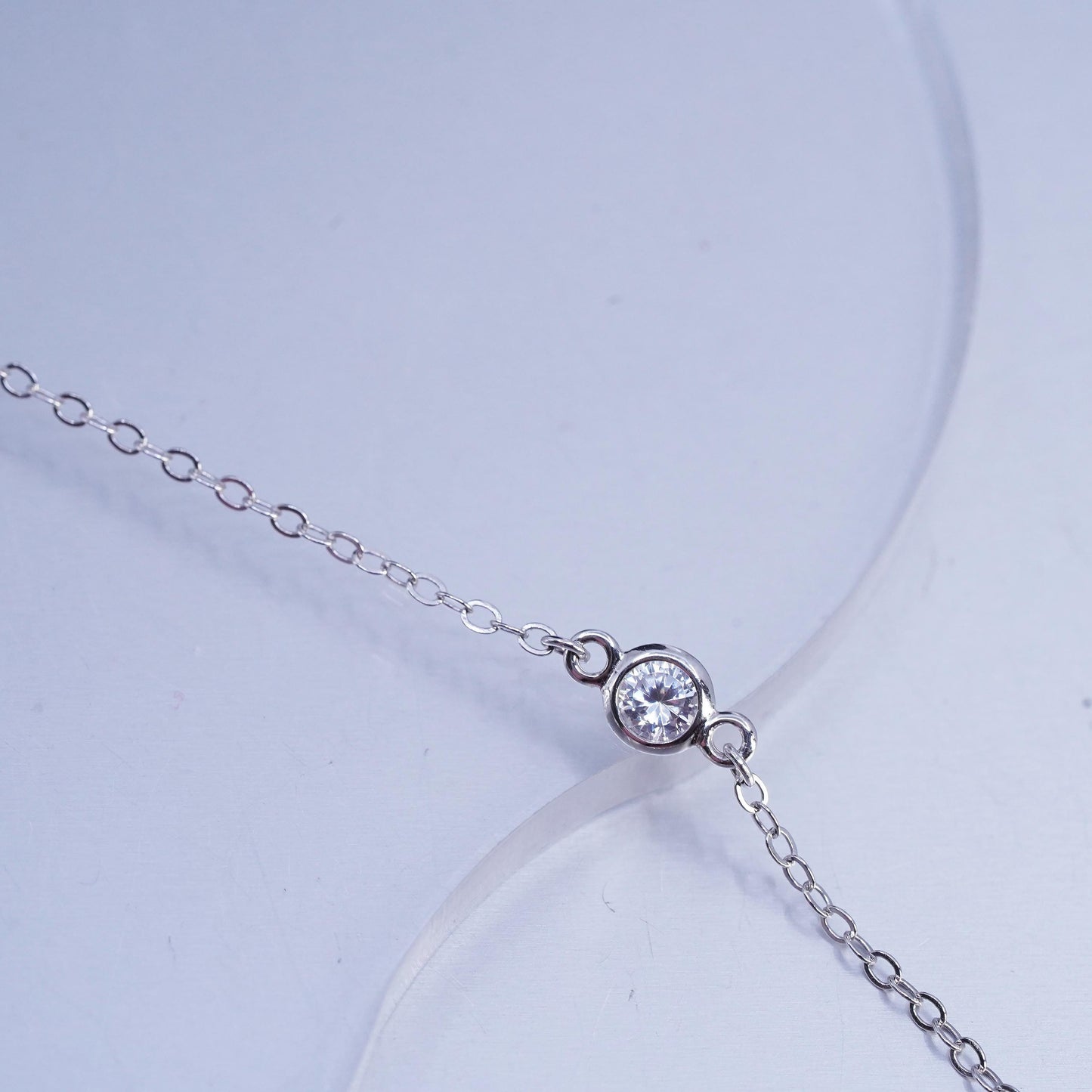 18+4", vintage Sterling 925 silver handmade circle pendant necklace with Cz