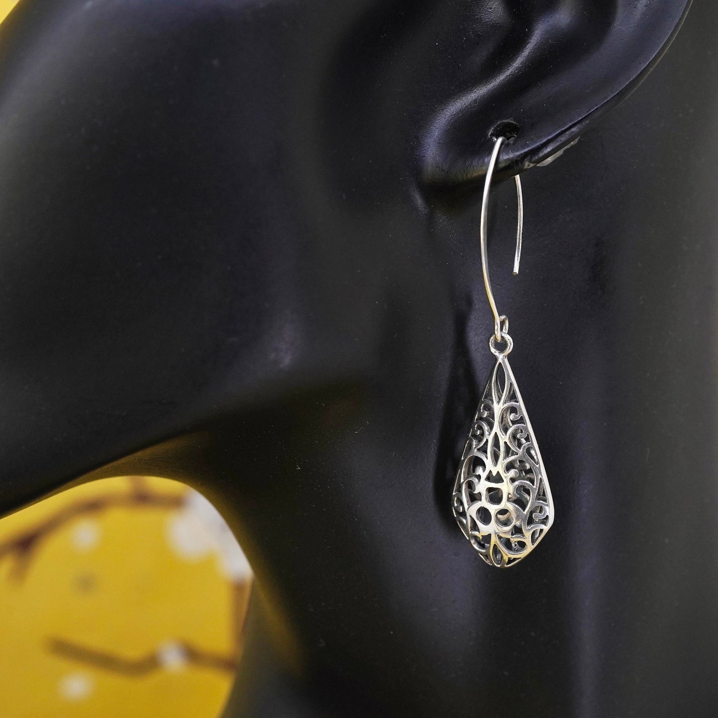 Vintage Sterling silver handmade earrings, 925 filigree teardrops