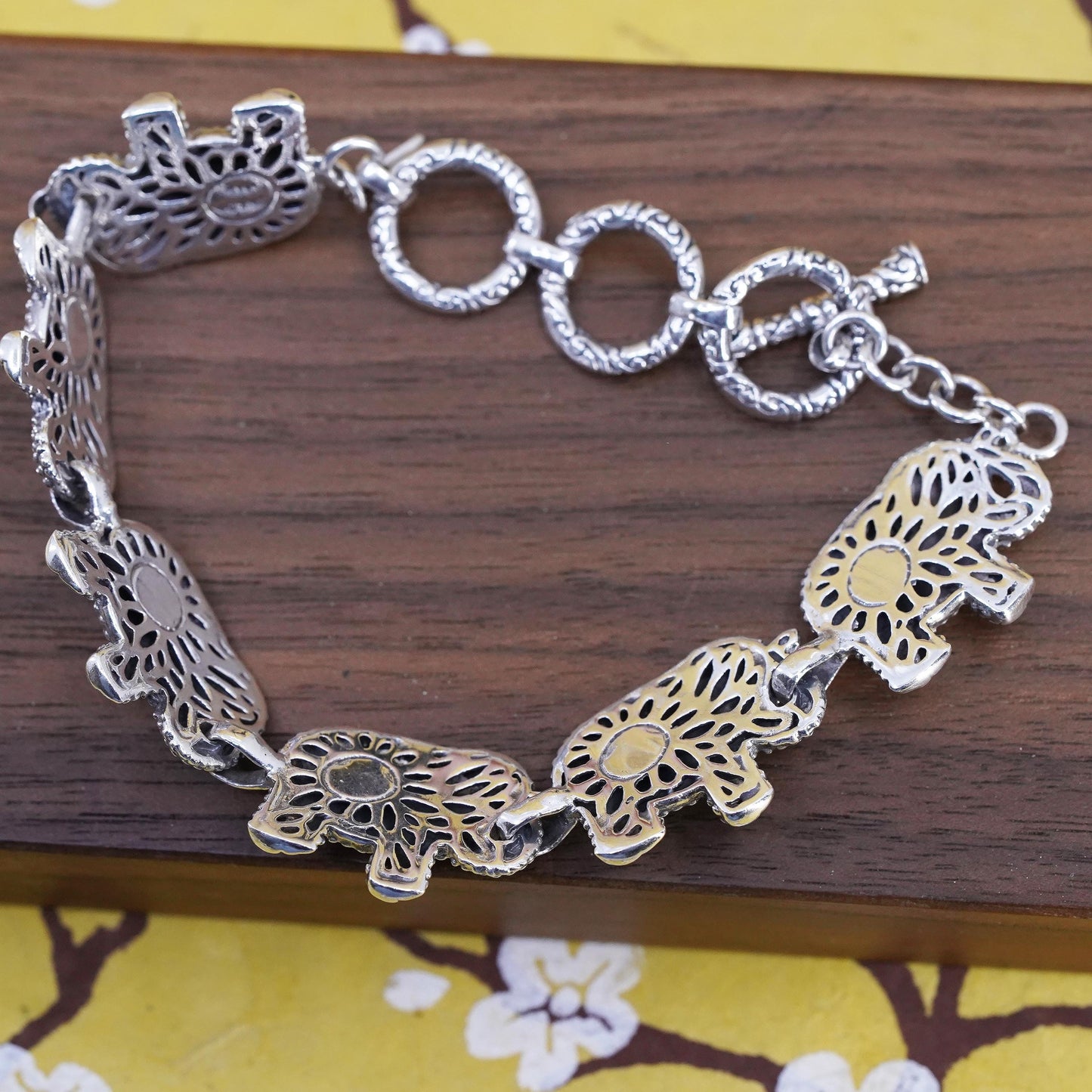 8”, vintage Sarda Sterling silver handmade bracelet, dotted 925 elephant chain