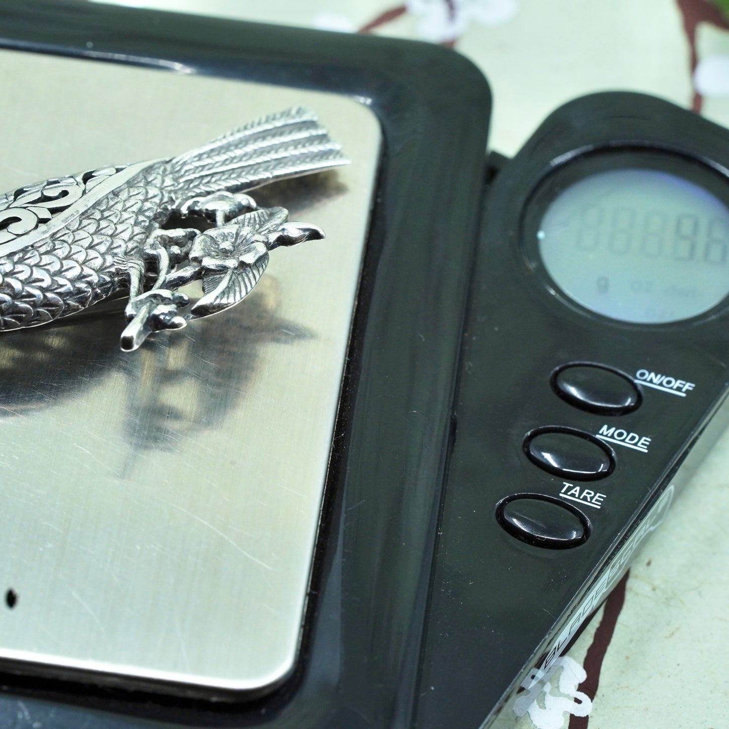 Vintage sterling silver handmade brooch, 925 Jezlaine filigree floral bird pin