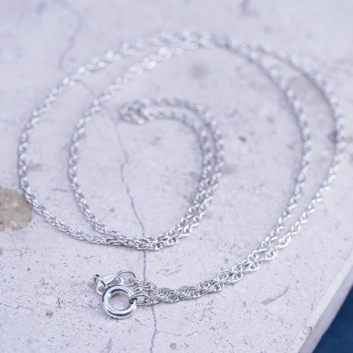 18”, 1.6mm, vintage Sterling silver handmade necklace, 925 rope chain