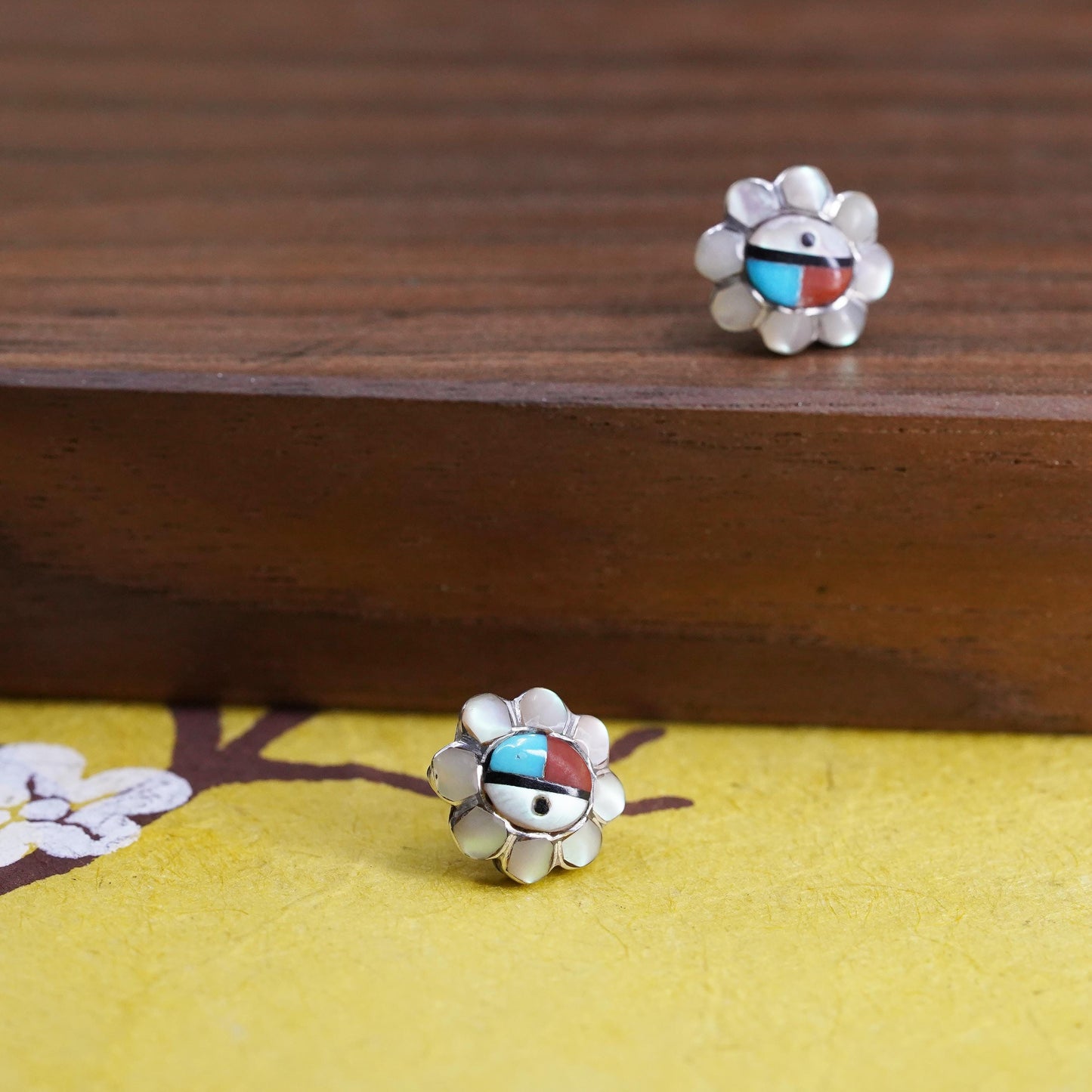 Native American Sterling 925 silver handmade zuni studs earrings turquoise