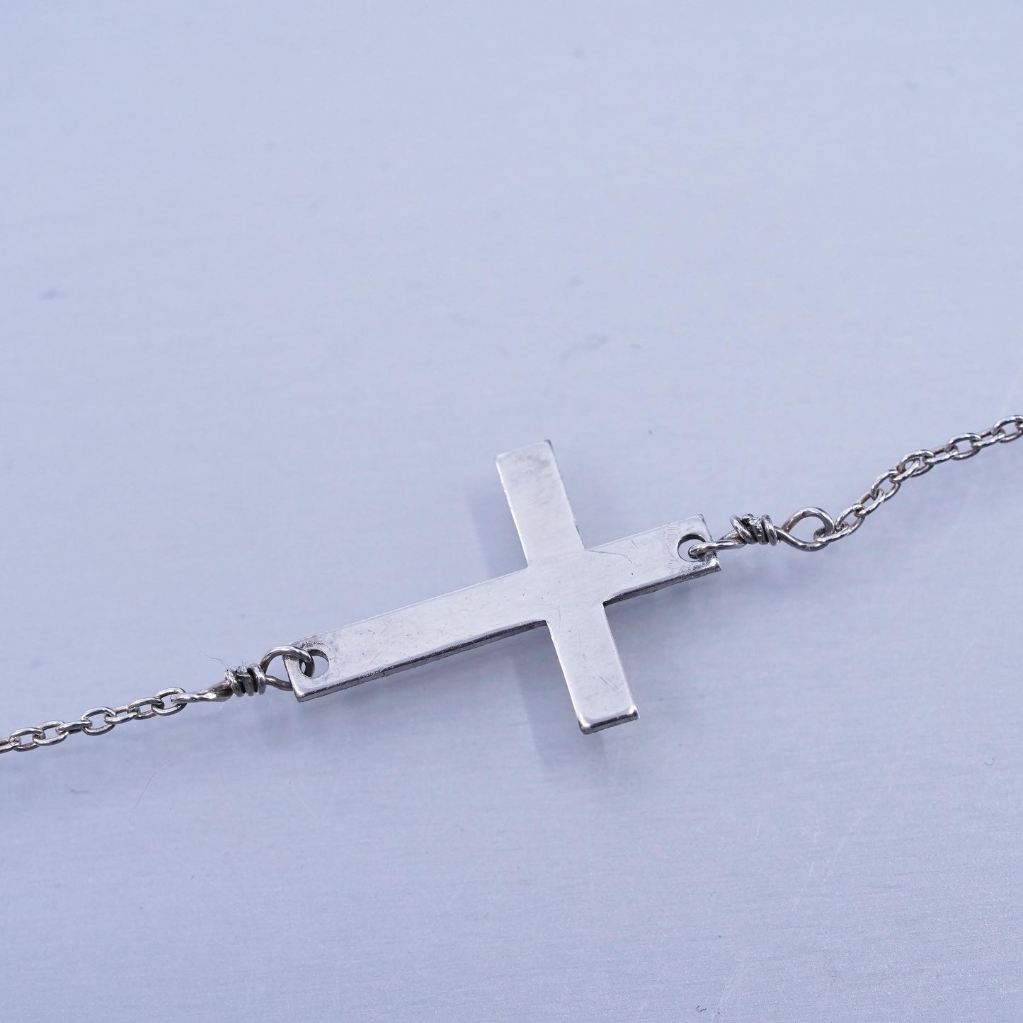 16”, vintage Sterling 925 silver handmade circle necklace with cross pendant